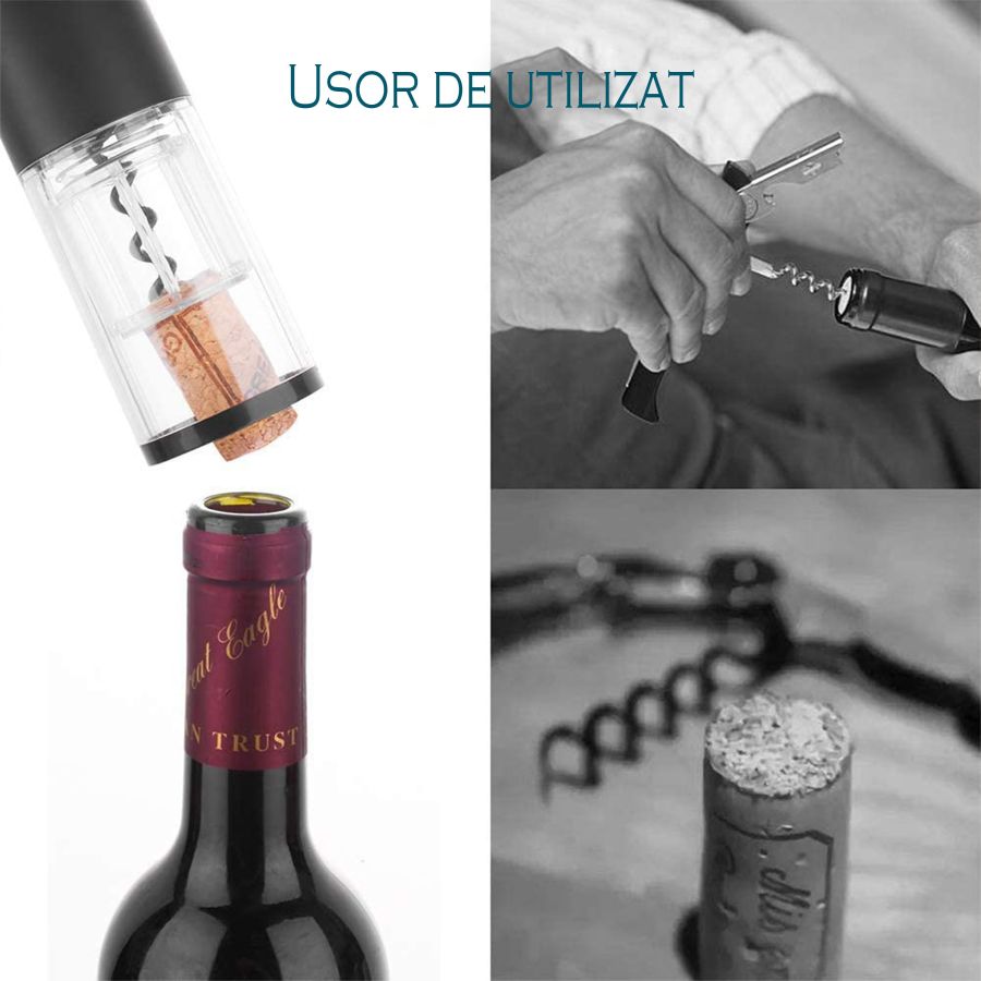 Tirbuson electric cu incarcare USB, deschizator electric pentru sticle, Elastix