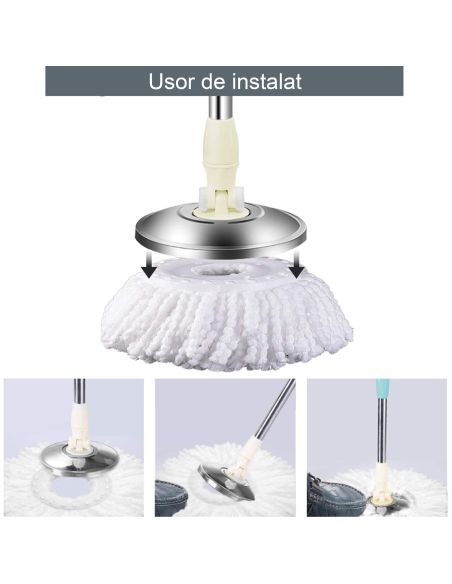 Set mop rotativ 360 gr cu talpa si cuva din inox, Elastix