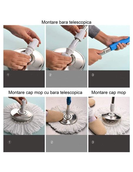 Set mop rotativ 360 gr cu talpa si cuva din inox, Elastix