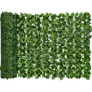 Set 10 bucati gard decorativ x 3 m lungime, gard verde cu frunze artificiale, gard artificial, Elastix