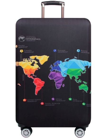 Husa bagaj marimea XL, husa troler, culoare negru cu imprimeu, Elastix