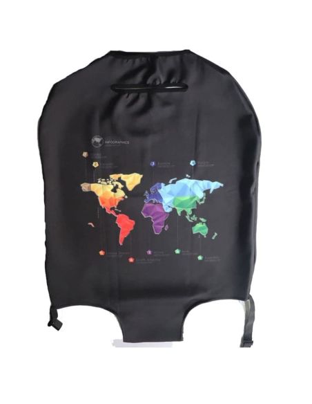 Husa bagaj marimea XL, husa troler, culoare negru cu imprimeu, Elastix