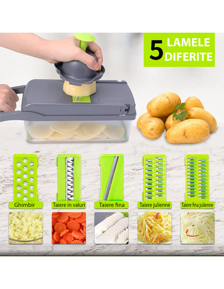 Razatoare profesionala, razatoare multifunctionala 14 in 1, feliator legume si fructe Elastix