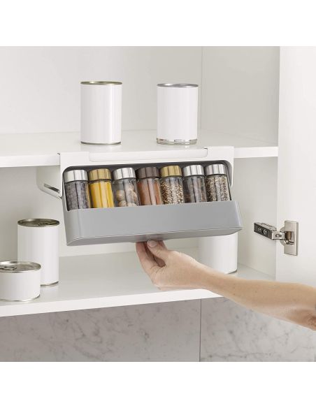 Organizator cu 6 recipiente din sticla pentru condimente, suport condimente suspendat, Elastix