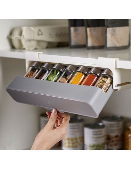Organizator cu 6 recipiente din sticla pentru condimente, suport condimente suspendat, Elastix