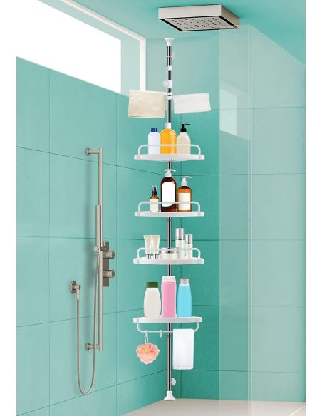 Organizator telescopic pentru colt baie, organizare cabina dus