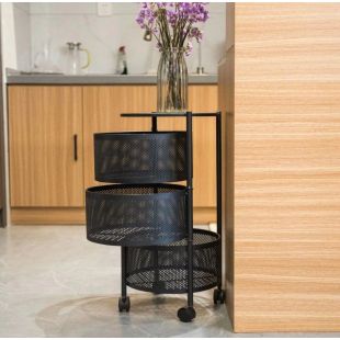 Raft metalic rotund 3 niveluri Pantry Pro, troller...