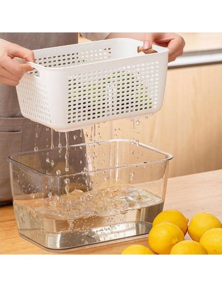 Recipient cu capac si strecuratoare pentru frigider, cutie depozitare alimente, organizare frigider, Elastix