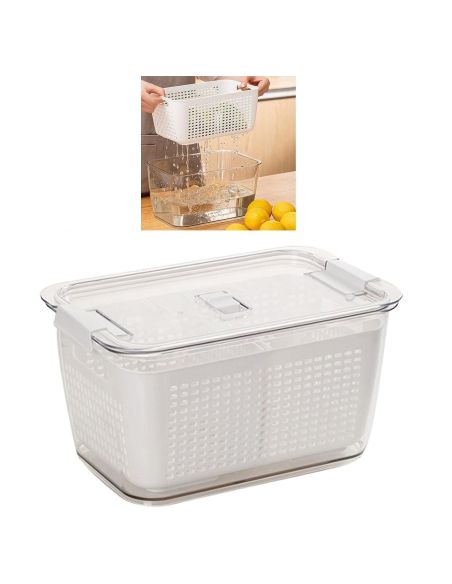 Recipient cu capac si strecuratoare pentru frigider, cutie depozitare alimente, organizare frigider, Elastix