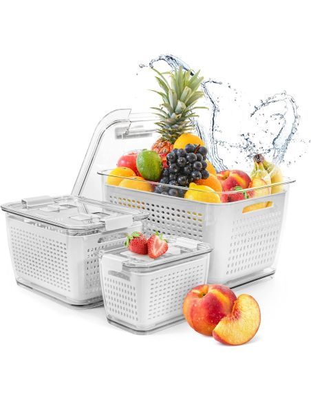 Recipient cu capac si strecuratoare pentru frigider, cutie depozitare alimente, organizare frigider, Elastix