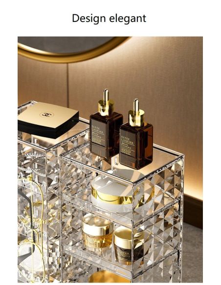 Raft diamond pentru cosmetice, organizator cu 3 etaje, organizare cosmetice, Elastix