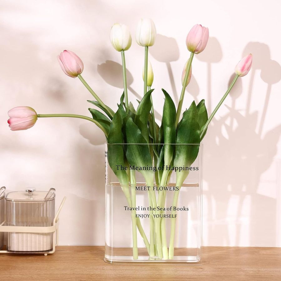 Vaza eleganta tip carte, vaza transparenta decorativa, vaza acril, vaza