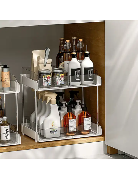 Organizator multifunctional L, raft birou cu 2 etajere, Elastix