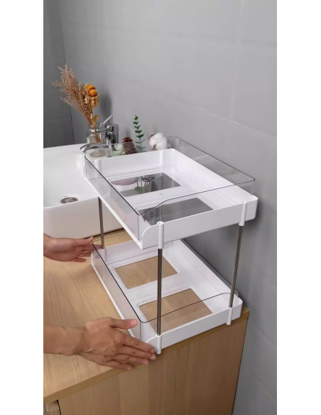 Organizator multifunctional L, raft birou cu 2 etajere, Elastix