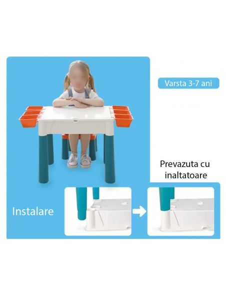 Masa pentru copii, masuta activitati cu 6 cutii pentru depozitare, Elastix