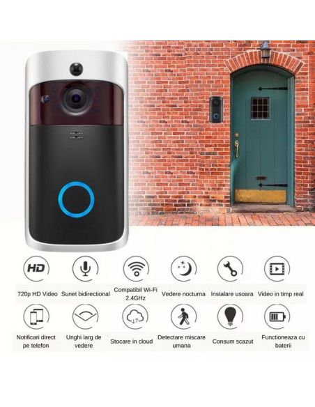 Sonerie premium cu camersa si senzor de miscare, sonerie WiFi, camera de supravechere Elastix