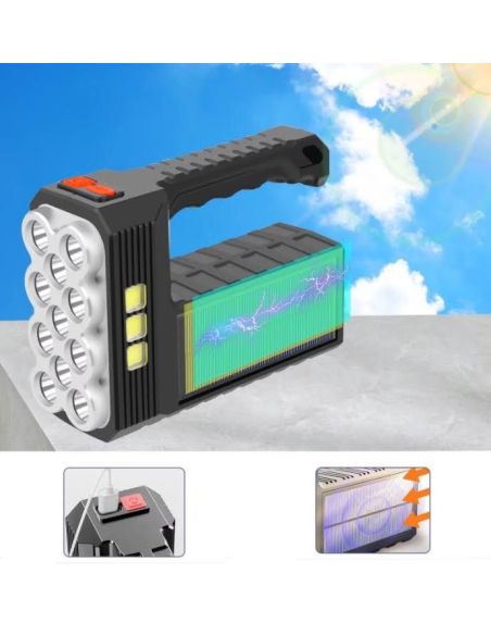 Lanterna portabila cu 8 LED-uri, lanterna cu USB si incarcare solara, santerna solaraElastix