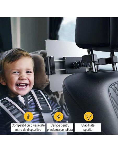 Suport mobil auto pentru telefon si tableta, suport tetiera, suport telefon tetiera Elastix
