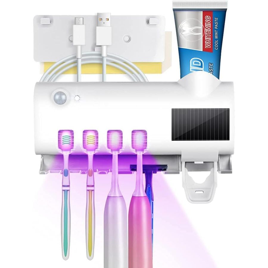 Suport si dozator pentru periute de dinti, sterilizator periuta de dinti, organizator baie, Elastix