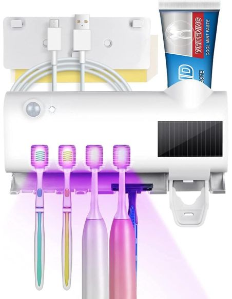 Suport si dozator pentru periute de dinti, sterilizator periuta de dinti, organizator baie, Elastix