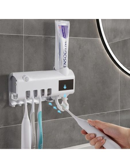 Suport si dozator pentru periute de dinti, sterilizator periuta de dinti, organizator baie, Elastix