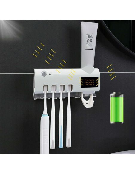 Suport si dozator pentru periute de dinti, sterilizator periuta de dinti, organizator baie, Elastix