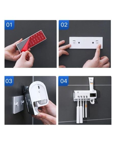 Suport si dozator pentru periute de dinti, sterilizator periuta de dinti, organizator baie, Elastix