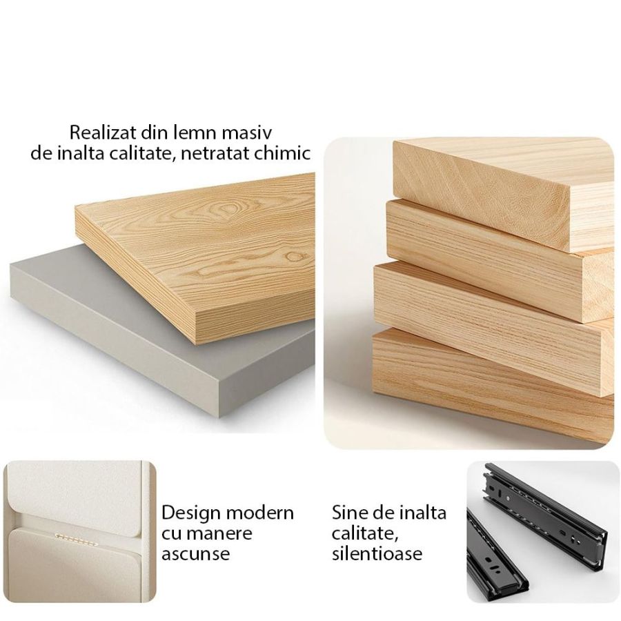 Noptiera lemn masiv si piele, noptiera alba,...