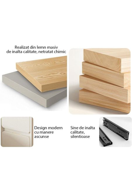 Noptiera lemn masiv si piele, noptiera alba, Elastix