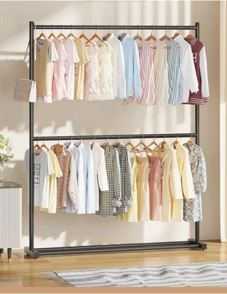 Organizator pentru haine, stender haine, suport umerase, raft dublu pentru haine, Elastix