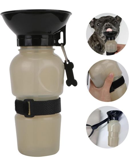Sticla apa portabila catei, sticla cu bol pentru caini, Elastix