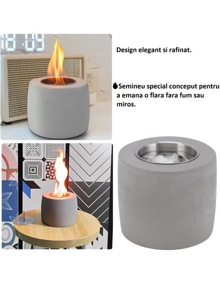 Semineu de masa din beton, semineu de birou, semineu decorativ, mini semineu, Elastix