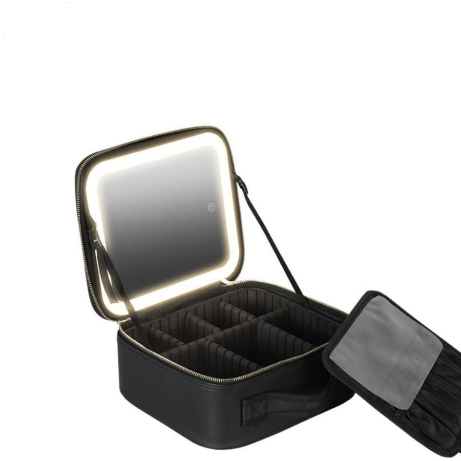 Geanta make-up cu oglinda si lumina LED, geanta...