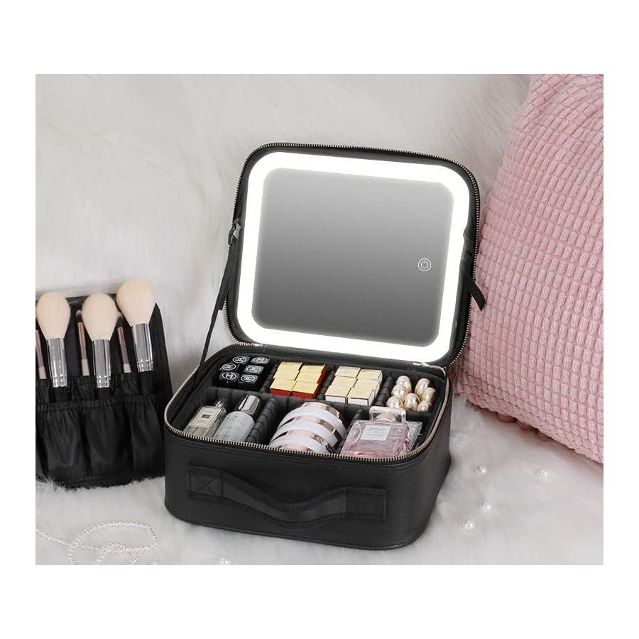 Geanta make-up cu oglinda si lumina LED, geanta...