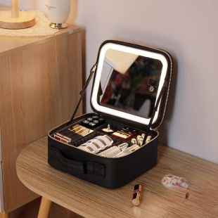 Geanta make-up cu oglinda si lumina LED, geanta cosmetice, Elastix