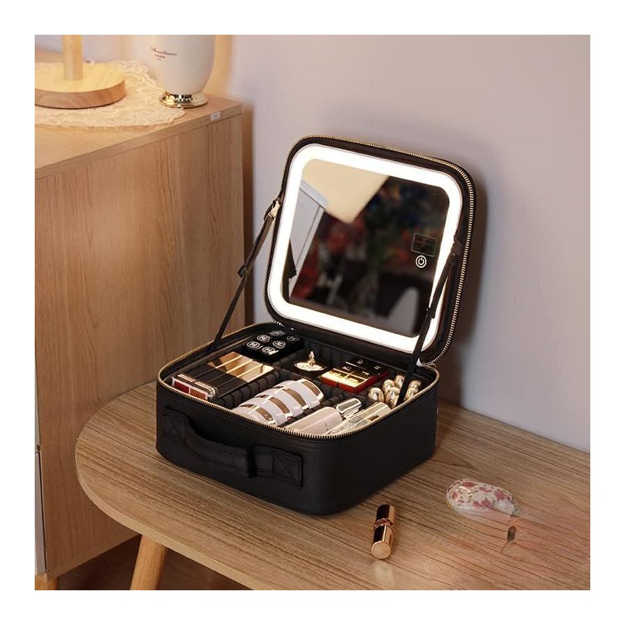 Geanta make-up cu oglinda si lumina LED, geanta cosmetice, Elastix