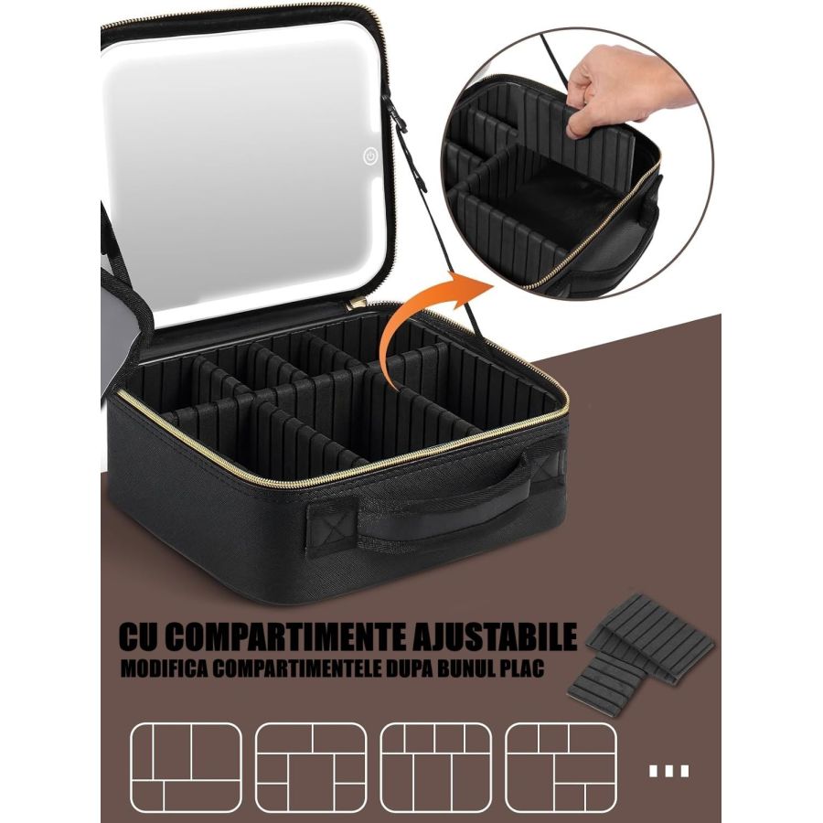 Geanta make-up cu oglinda si lumina LED, geanta...
