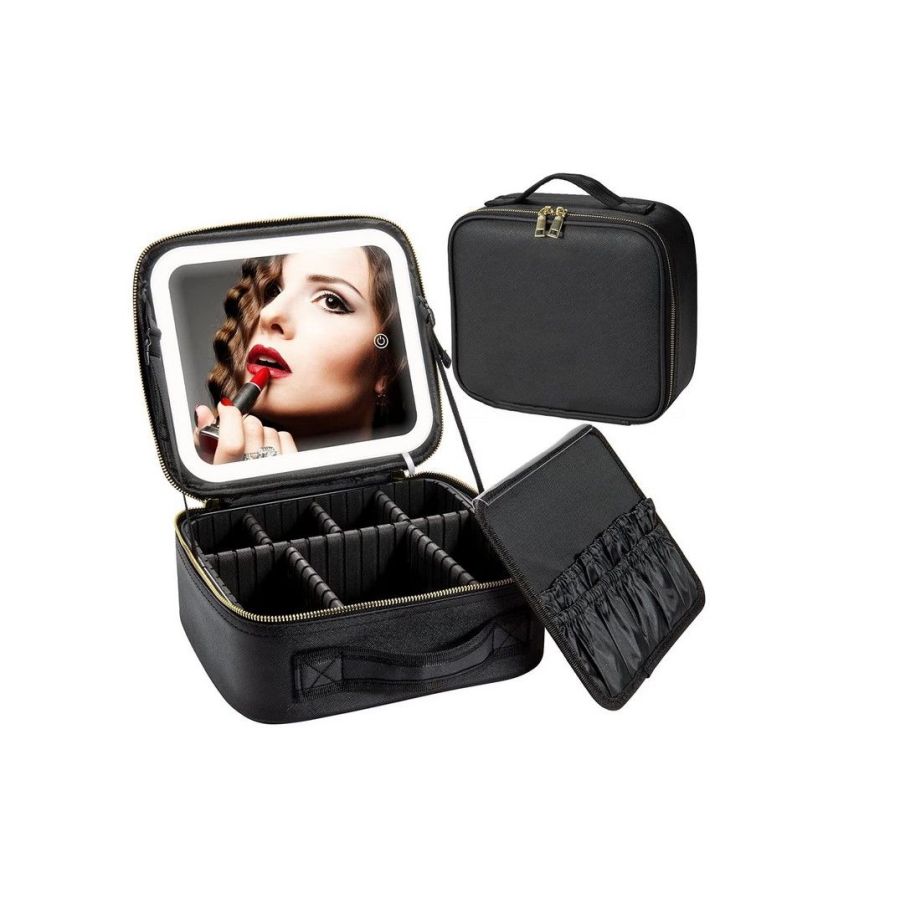 Geanta make-up cu oglinda si lumina LED, geanta...