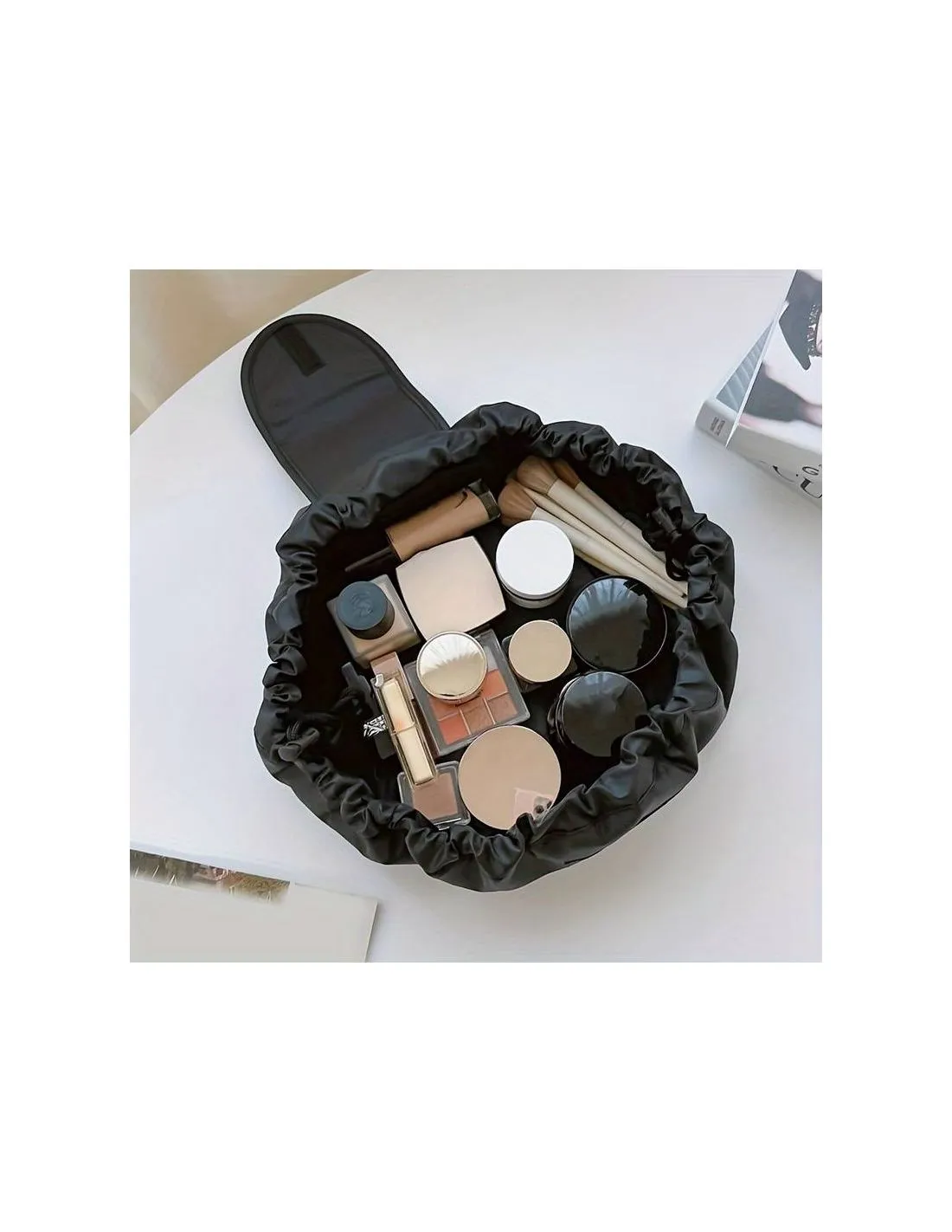 Geanta neagra pentru cosmetice, geanta make-up 2 in 1, portfard, saculet cosmetice, Elastix