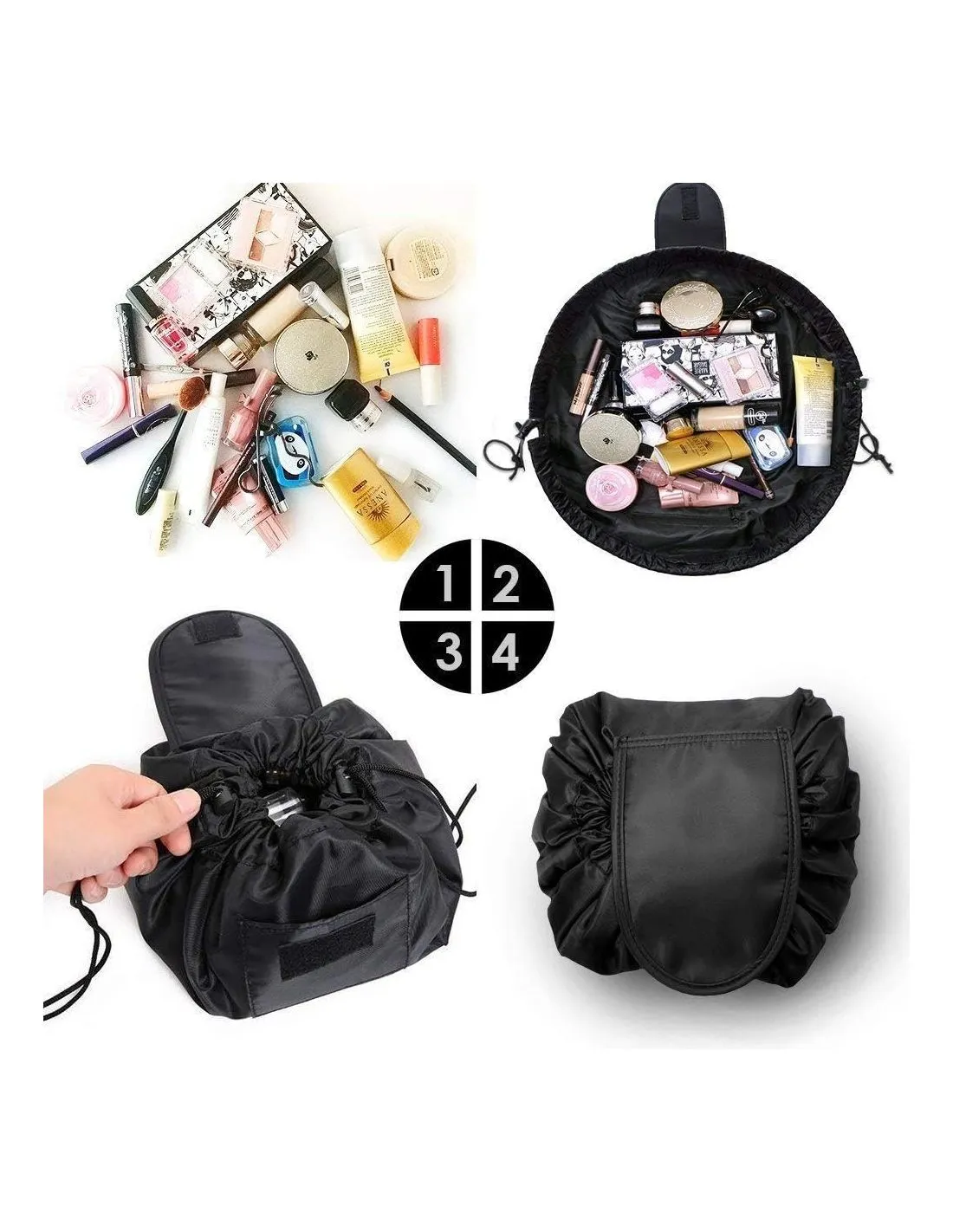 Geanta neagra pentru cosmetice, geanta make-up 2 in 1, portfard, saculet cosmetice, Elastix