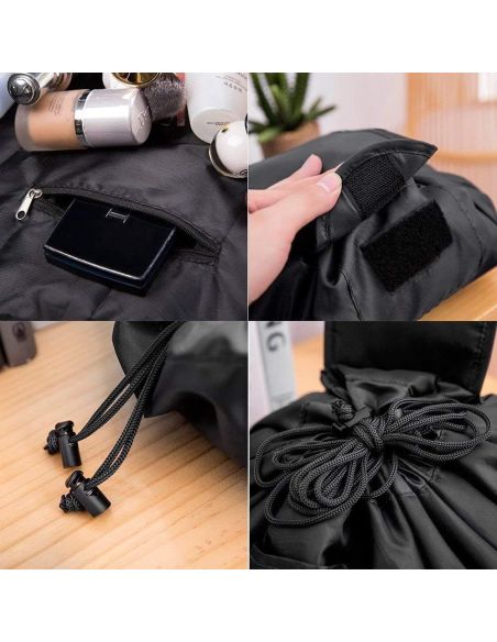 Geanta neagra pentru cosmetice, geanta make-up 2 in 1, portfard, saculet cosmetice, Elastix