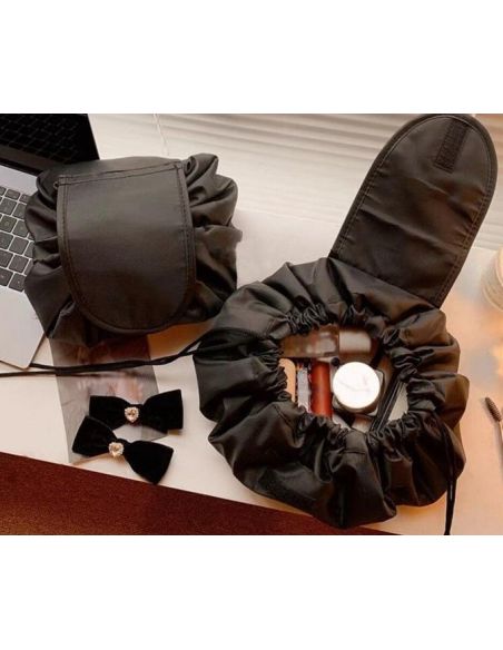 Geanta neagra pentru cosmetice, geanta make-up 2 in 1, portfard, saculet cosmetice, Elastix