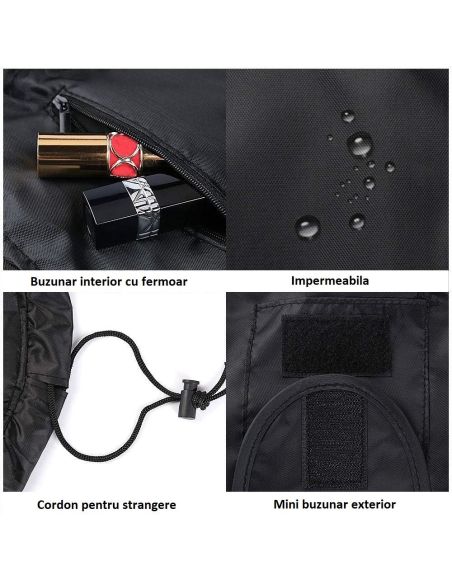 Geanta neagra pentru cosmetice, geanta make-up 2 in 1, portfard, saculet cosmetice, Elastix