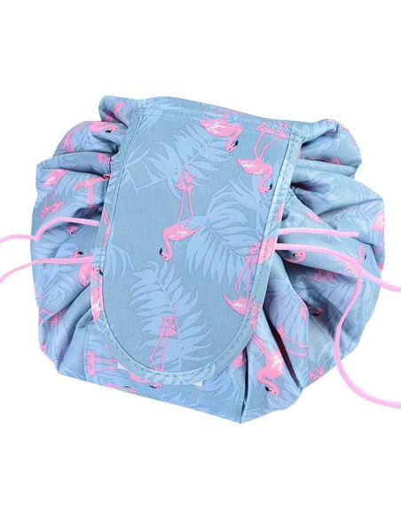 Geanta cosmetice model flamingo, geanta make-up 2 in 1, portfard, saculet cosmetice, Elastix