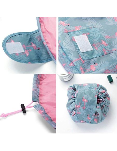 Geanta cosmetice model flamingo, geanta make-up 2 in 1, portfard, saculet cosmetice, Elastix