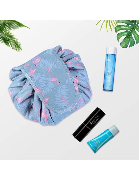 Geanta cosmetice model flamingo, geanta make-up 2 in 1, portfard, saculet cosmetice, Elastix