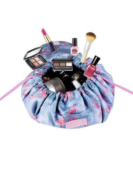 Geanta cosmetice model flamingo, geanta make-up 2 in 1, portfard, saculet cosmetice, Elastix