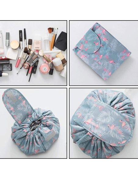 Geanta cosmetice model flamingo, geanta make-up 2 in 1, portfard, saculet cosmetice, Elastix