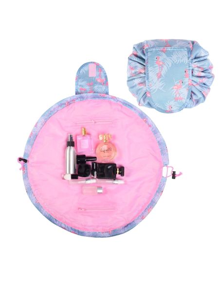 Geanta cosmetice model flamingo, geanta make-up 2 in 1, portfard, saculet cosmetice, Elastix