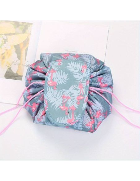 Geanta cosmetice model flamingo, geanta make-up 2 in 1, portfard, saculet cosmetice, Elastix